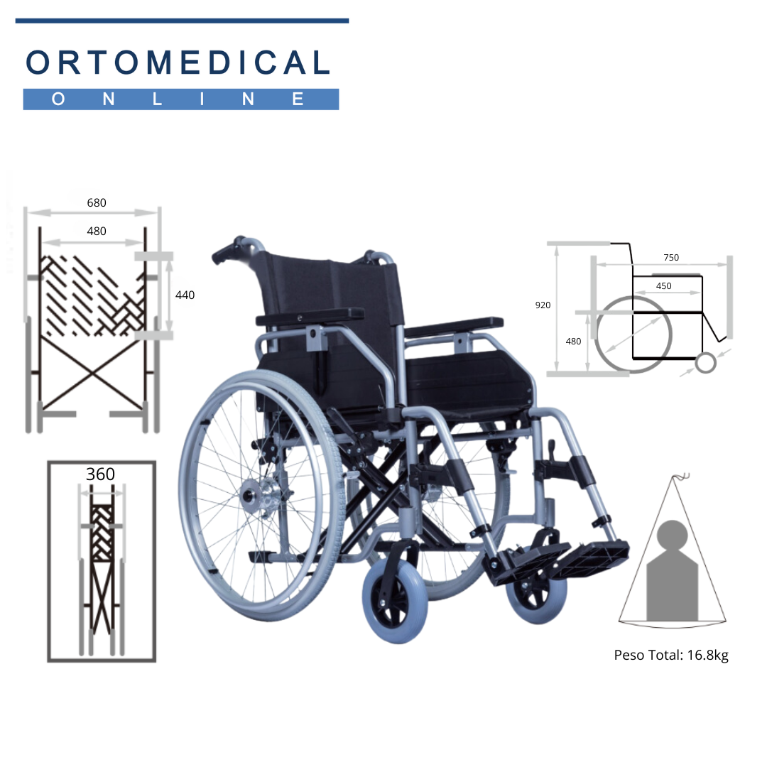 Silla de Ruedas Manual modelo Crucero Confort/Plegable y extraìble/Aluminio/Garantía de 3 años/Carga 130kg