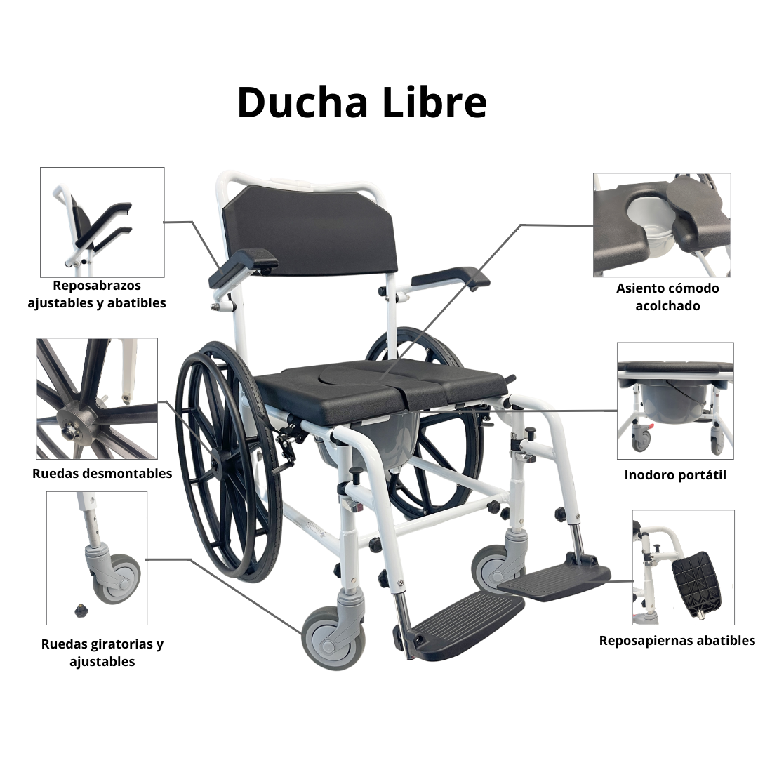 Silla de ruedas para ducha y inodoro/aciano/Aluminio/Altura ajustable/Resistente agua/Carga 113kg[Envío GRATIS]