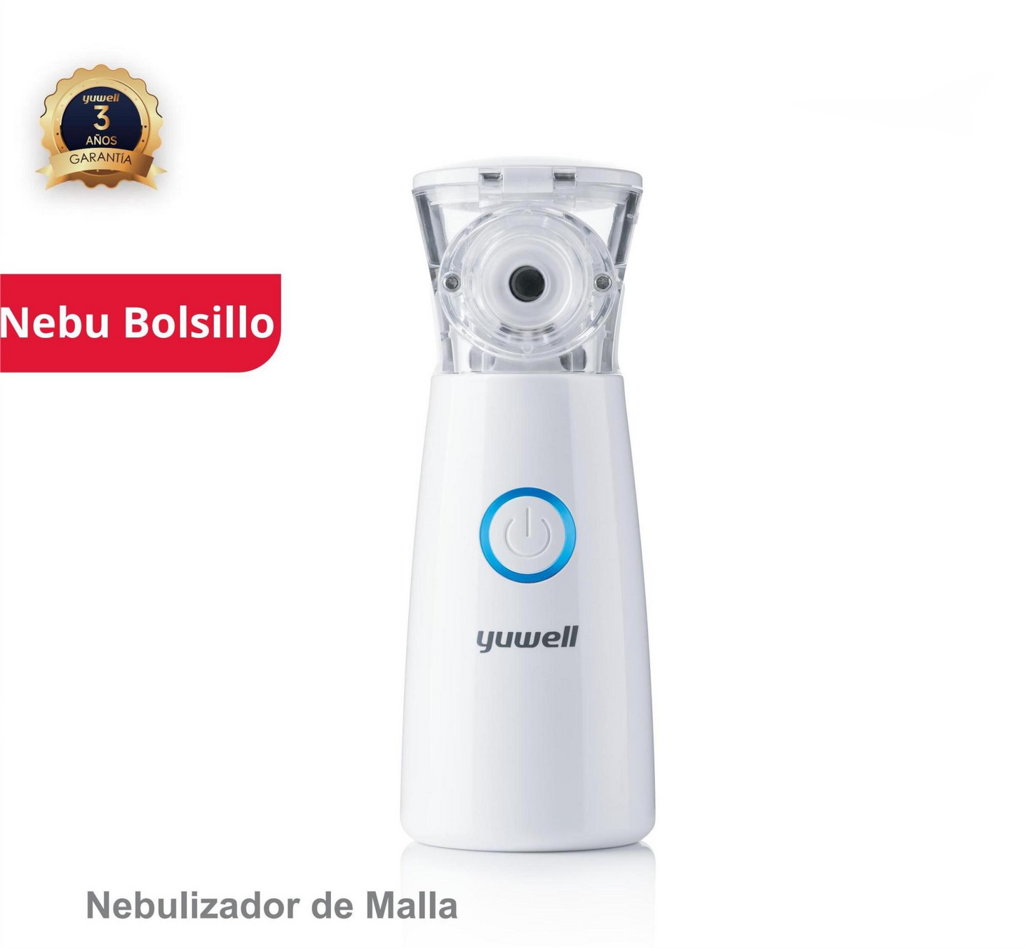 Nebulizador de malla NEBU BOLSILLO/ultrasonido/Con boquilla/Mascarilla para adultos y niños/108g/portátil/3 años garantía