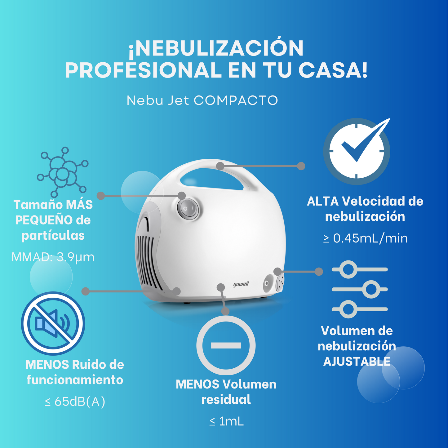 Nebulizador compresor NEBU JET/Potencia fuerte/Administración eficiente de medicamentos/3 años garantía/Alta calidad