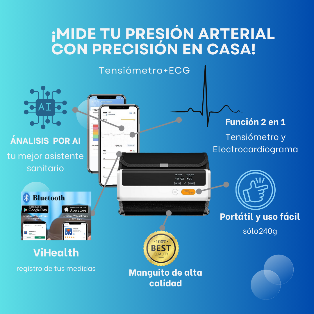 Tensiómetro portátil/2 en 1/ECG/Conexión con APP/Alta calidad/Garantía de 3 años