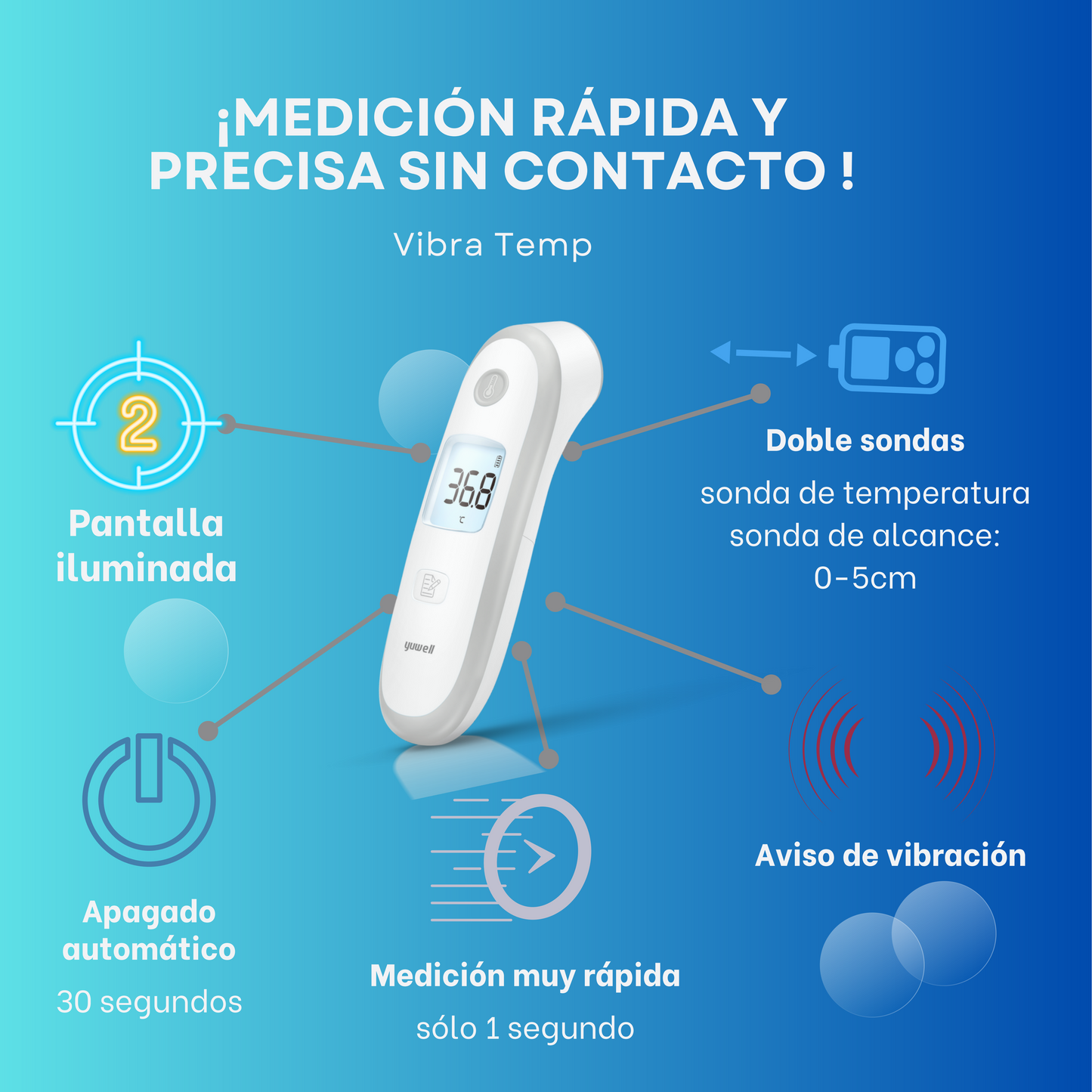 Termómetro infrarrojo VIBRA TEMP/Sin contacto/Alta calidad/Garantía de 3 años