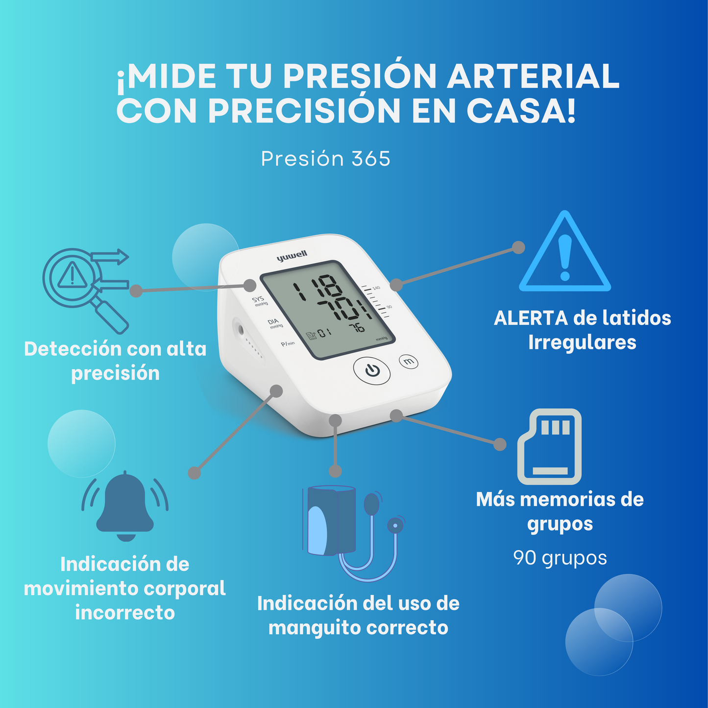 Tensiómetro de Brazo PRESIÓN 365/Alta calidad/Garantía de 5 años