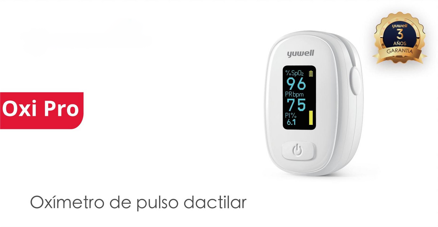 Pulsioxímetro de dedo OXI PRO/Índice de perfusión/Pantalla OLED/Detección de gravedad en pantalla/Alta calidad/3 años garantía